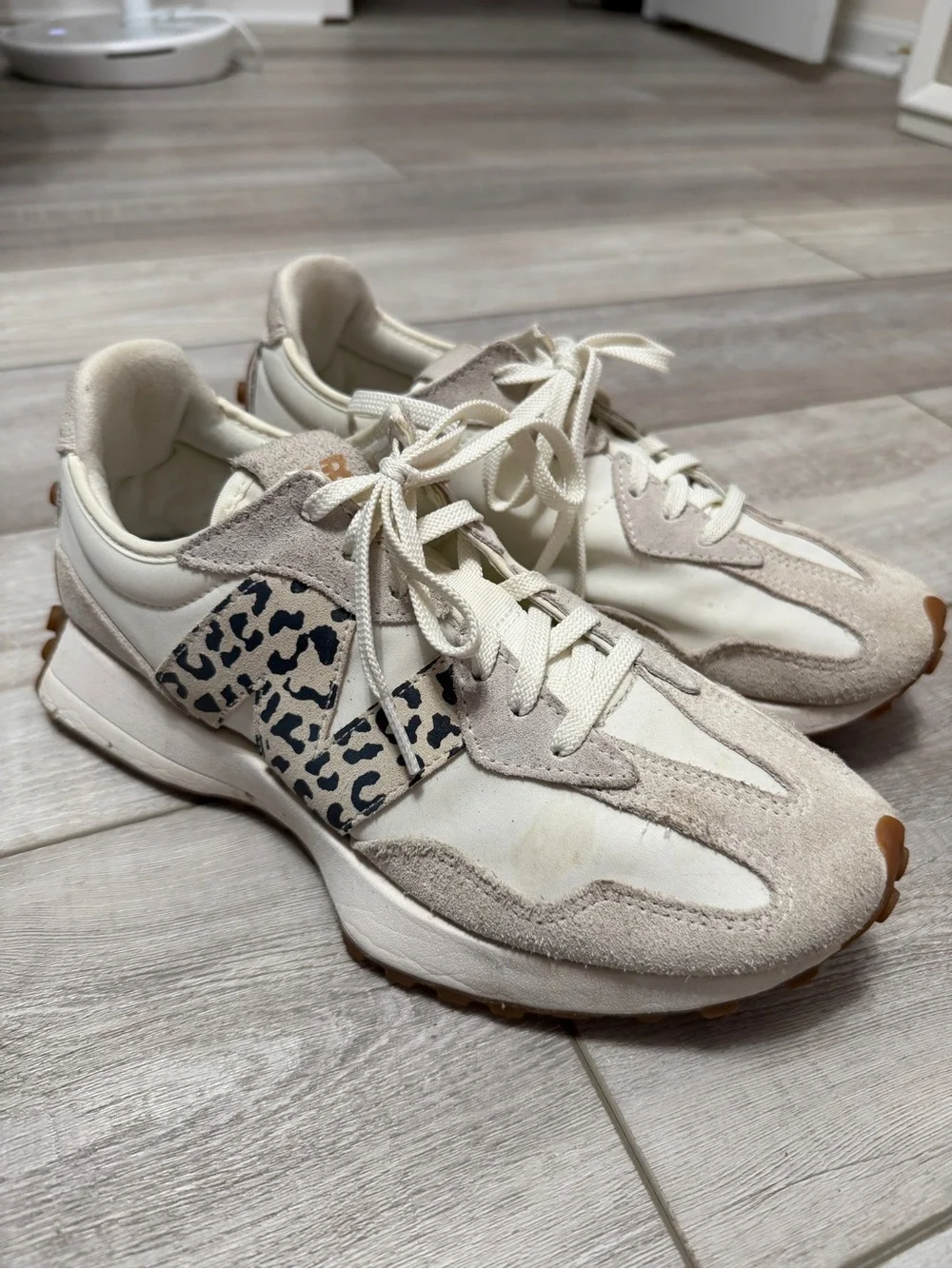 New Balance 327 Cream & White Suede Accent Sneakers